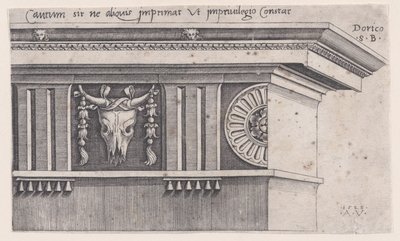 Belkowanie doryckie, datowane na 1528 r. autorstwa Agostino Veneziano