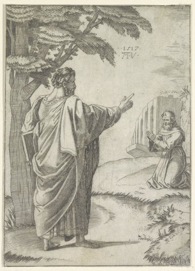 Św. Paweł i mnich franciszkański autorstwa Agostino Veneziano