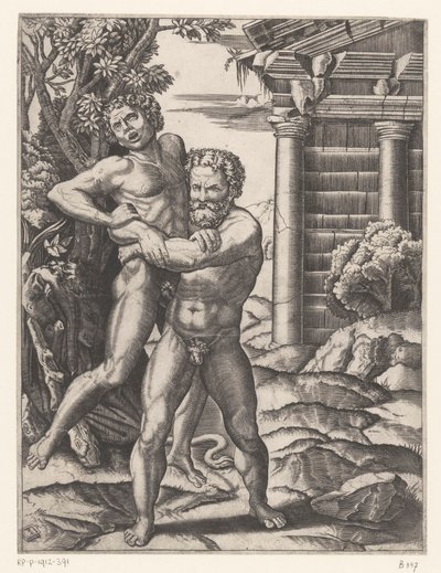 Herkules zmaga się z Antaeusem autorstwa Agostino Veneziano