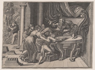 Izaak błogosławi Jakuba, 1524. autorstwa Agostino Veneziano