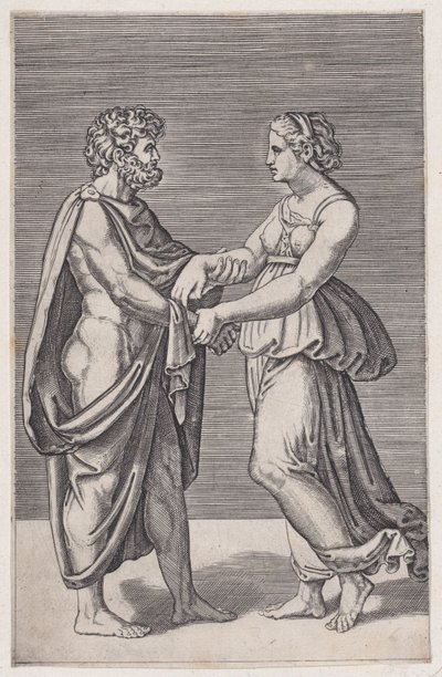 Mężczyzna i kobieta trzymający się za ręce, 1516-17. autorstwa Agostino Veneziano