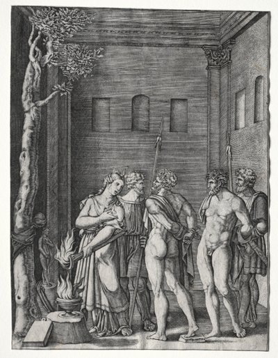 Orestes i Pylades sprowadzeni do Ifigenii na ofiarę autorstwa Agostino Veneziano