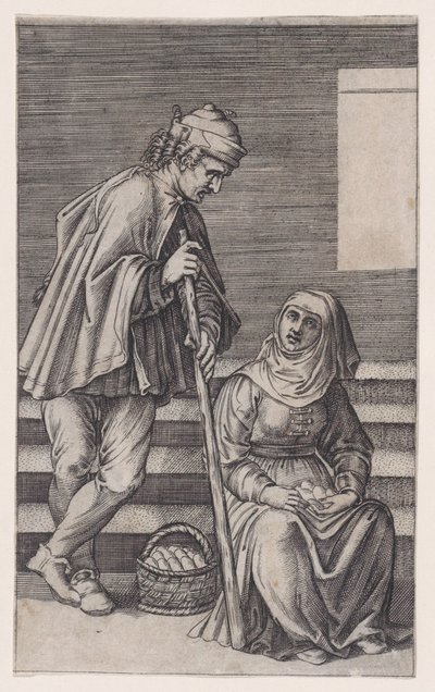 Chłop i kobieta z jajkami, ca. 1514-36. autorstwa Agostino Veneziano