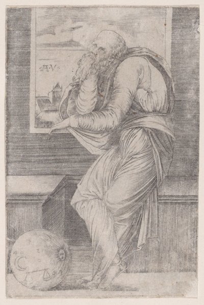 Filozof siedzący przy oknie, ca. 1514-36., ca. 1514-36. autorstwa Agostino Veneziano