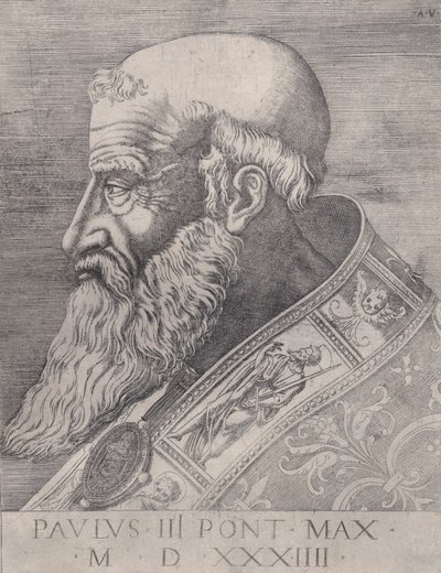 Papież Paweł III z odkrytą głową, dat. 1534. autorstwa Agostino Veneziano