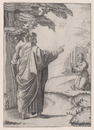 św. Paweł i franciszkanin, dat. 1517. autorstwa Agostino Veneziano
