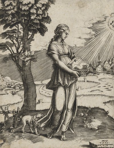 Sybil Kumejska, 1516 (rycina na papierze czerpanym) autorstwa Agostino Veneziano