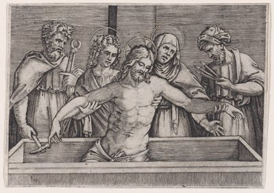 Złożenie do grobu Chrystusa, ca. 1514-36. autorstwa Agostino Veneziano
