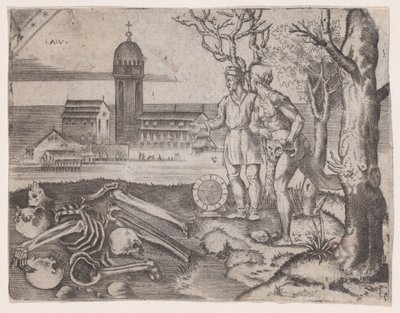 Dwóch Panów na Cmentarzu, ca. 1514-36. autorstwa Agostino Veneziano