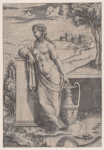 Kobieta stojąca przy wazonie, ca. 1514-36. autorstwa Agostino Veneziano