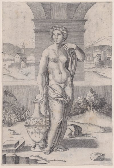 Kobieta stojąca przy wazonie, ca. 1514-36. autorstwa Agostino Veneziano