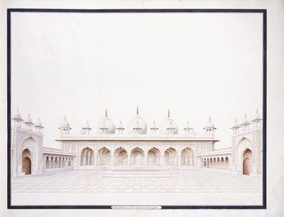 Moti Masjid w forcie Agra, ok. 1815 (ołówek i w/c) autorstwa Agra School