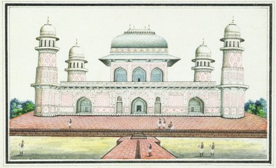 Grobowiec Itimad-Ud-Daula, niedaleko Agry, ok. 1830 (toaleta, tusz i ołówek na papierze) autorstwa Agra School
