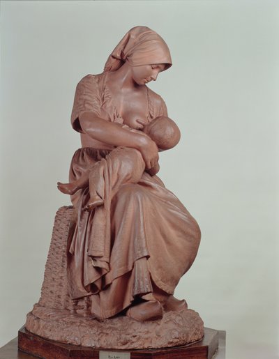 Chłopka karmiąca niemowlę, 1873 (terakota) (szczegóły w 183878) autorstwa Aime Jules Dalou