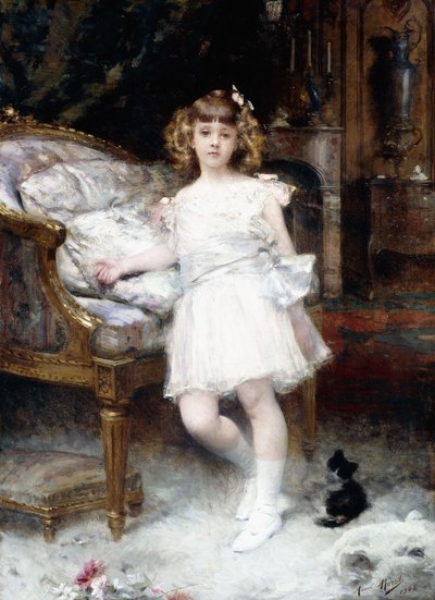 Portret Janine Potin z kotkiem, 1904 autorstwa Aimé Nicolas Morot