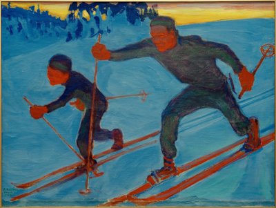 Akseli i Jorma na nartach autorstwa Akseli Valdemar Gallen Kallela