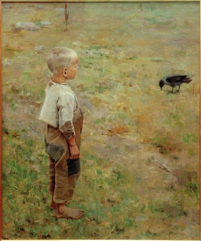 Chłopiec i wrona autorstwa Akseli Valdemar Gallen Kallela