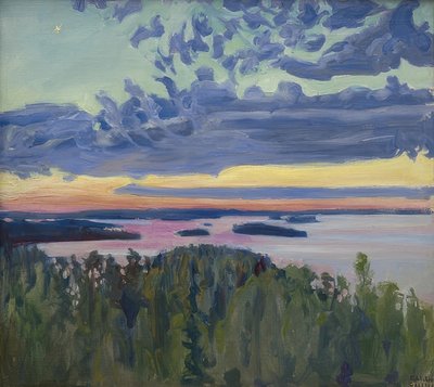 Zachód słońca nad jeziorem autorstwa Akseli Valdemar Gallen Kallela
