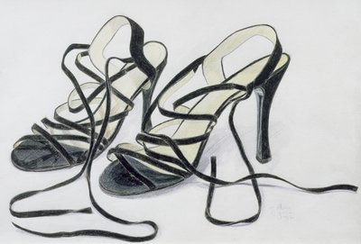 Buty Black Strappy, 1997 (kolorowa kredka na papierze) autorstwa Alan Byrne