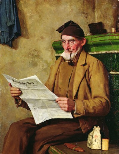 Stary Feissli czyta gazetę autorstwa Albert Anker