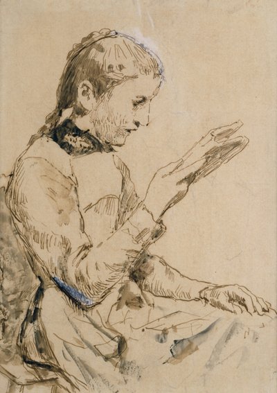 Czytelnicza dziewczyna (pióro i atrament na papierze) autorstwa Albert Anker