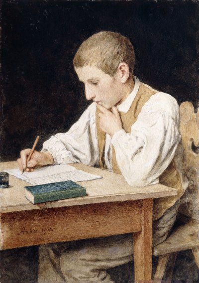 Chłopiec piszący, 1902 autorstwa Albert Anker