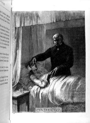 Jan Valjean zamykający oczy Fantine, ilustracja z „Les Miserables” (1845-62) autorstwa Victora Hugo (1802-85), ok. 1930 r. 1885 (grawerowanie) (zdjęcie czarno-białe) autorstwa Albert Bellenger