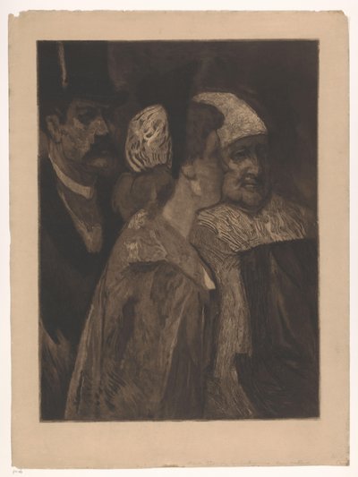 Dwie kobiety i mężczyzna w cylindrze Les trois contemporains (tytuł oryginalny) autorstwa Albert Bertrand