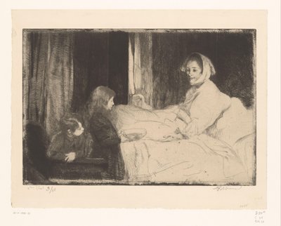 Dzieci przy łóżku matki autorstwa Albert Besnard (signed by artist)