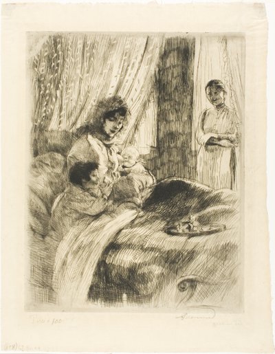 Śniadanie, talerz czwarty od Woman autorstwa Albert Besnard