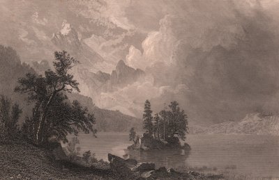 Widok na jezioro Esther, Sierra Nevada, Kalifornia, Stany Zjednoczone, staloryt Roberta Hinshelwooda (1812-po 1875) po malowaniu Alberta Bierstadta (1830-1902), ok. 19x14 cm autorstwa Albert Bierstadt