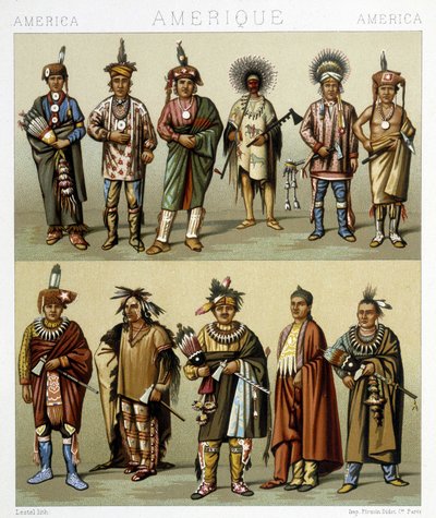 Czerwony kostium szpilek. Ilustracja w „”Strój historyczny””” Racinet autorstwa Albert Charles August Racinet