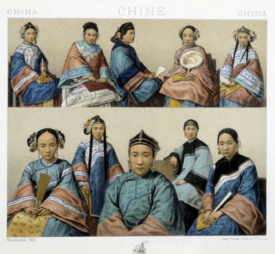Różne typy kobiet w Chinach - w „Strój historyczny” autorstwa Racineta autorstwa Albert Charles August Racinet