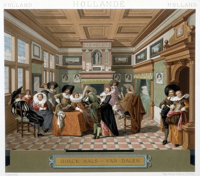 Holenderski w strojach i we wnętrzu z XVIII wieku. Ilustracja w „Le costume historique” autorstwa Racinet autorstwa Albert Charles August Racinet