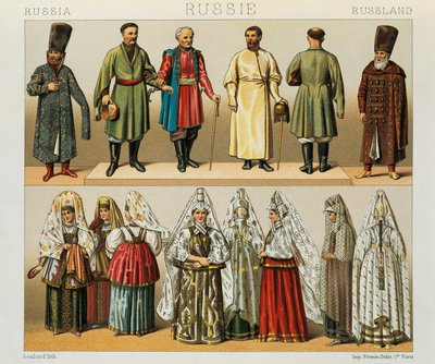 Historyczny strój narodu rosyjskiego, ilustracja z The Complete History Costume Racinet Auguste autorstwa Albert Charles August Racinet