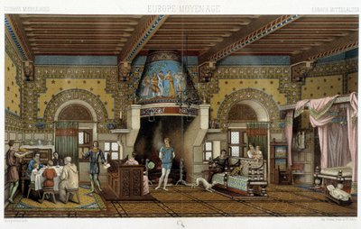 Wnętrze reprezentacyjnej rezydencji w średniowieczu - w „Strój historyczny” Racineta autorstwa Albert Charles August Racinet