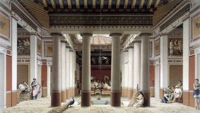 Atrium domu w starożytności greckiej - w „Strój historyczny” autorstwa Racinet autorstwa Albert Charles August Racinet