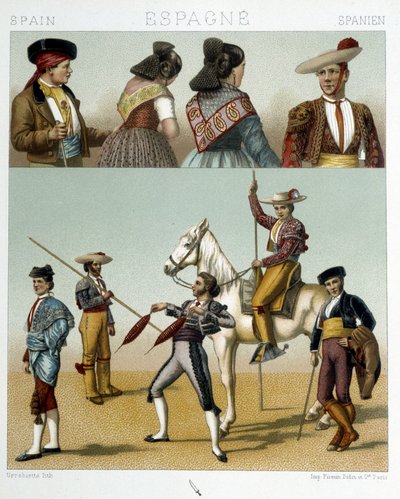 Strój Toreadora w Hiszpanii - w „Starym i historycznym stroju” autorstwa Racinet autorstwa Albert Charles August Racinet