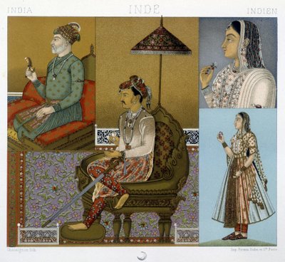 Tradycyjne stroje Mugoli i Maharadży w Indiach - w „”Strój historyczny”” Racinet autorstwa Albert Charles August Racinet