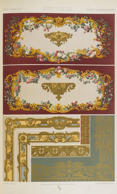 XVIII wiek, tablica 92 z "Ornament polichromatyczny: sto płyt w złocie, srebrze i kolorach" autorstwa Albert Charles August Racinet