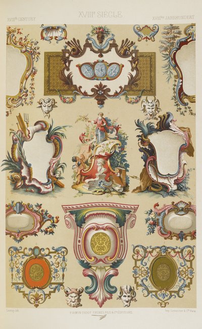 XVIII wiek, tablica 93 z "Ozdoba polichromatyczna: sto płyt w złocie, srebrze i kolorach" autorstwa Albert Charles August Racinet