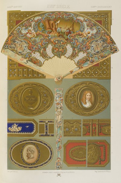 XVIII wiek, tablica 96 z "Ozdoba polichromatyczna: sto płyt w złocie, srebrze i kolorach" autorstwa Albert Charles August Racinet