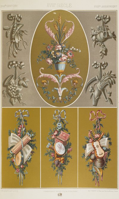 XVIII wiek, tablica 99 z "Ozdoba polichromatyczna: sto talerzy w złocie, srebrze i kolorach" autorstwa Albert Charles August Racinet