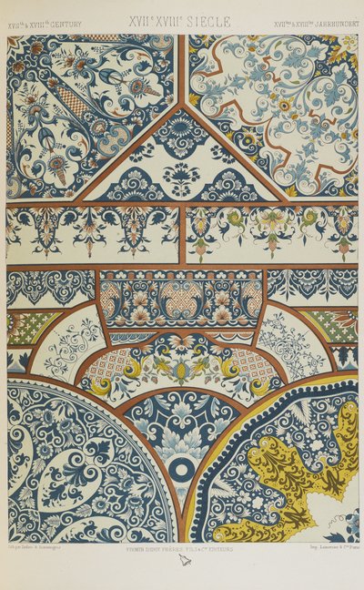 XVII i XVIII wiek, tablica 82 z "Ornament polichromatyczny: sto tablic w złocie, srebrze i kolorach" autorstwa Albert Charles August Racinet