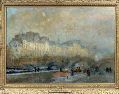 Paryż, zamek La Monnaie, zimowe słońce, czyli widok na Pont-Neuf i Île de la Cite Obraz Alberta Lebourga (1849-1928). 19 wiek. Słońce. 0,815 x 1,155 Musee d