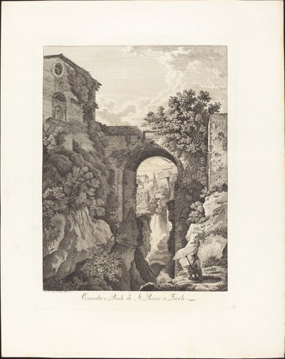 Wodospad i Ponte di San Rocco w Tivoli autorstwa Albert Christoph Dies