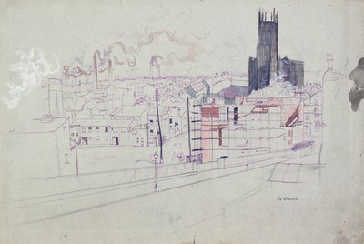 Miasto przemysłowe (Leeds) (pióro i tusz oraz akwarela na papierze) autorstwa Albert Daniel Rutherston