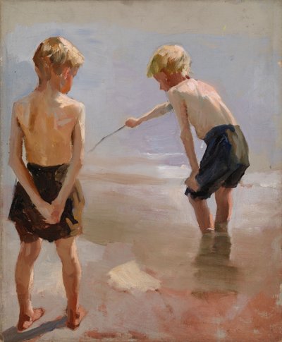 „Chłopcy bawiący się na brzegu”, szkic autorstwa Albert Edelfelt