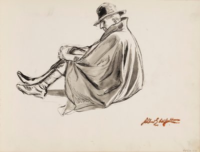 Siedzący mężczyzna w pelerynie autorstwa Albert Edelfelt