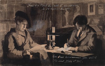 Julien Alden Weir i Albert Edelfelt w swojej pracowni przy ulicy Rue du Pont de Lodi 5 w Paryżu autorstwa Albert Edelfelt